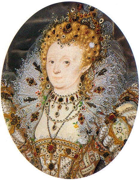 Portrait miniature of Elizabeth I of England with a crescent moon jewel in her hair